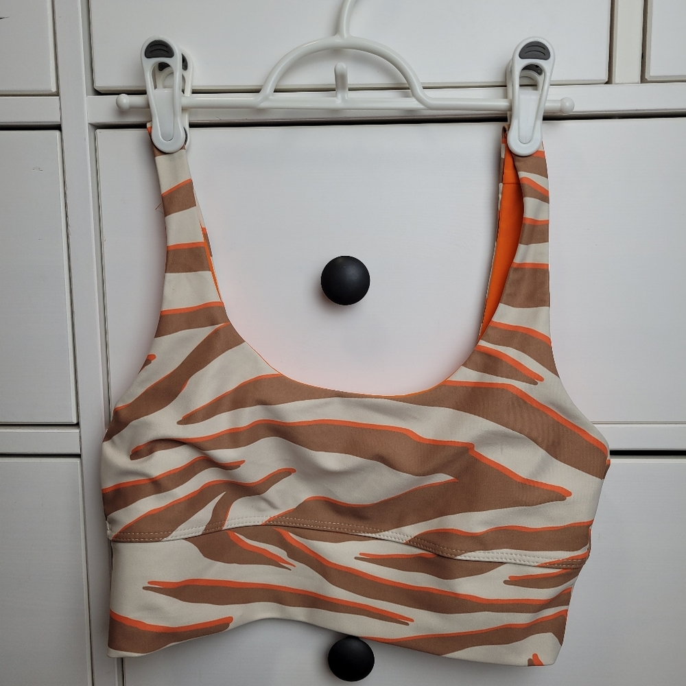 BEACH RIOT Leah bra top cloud cream zebra print orange cream brown sports bra M - Picture 15 of 15